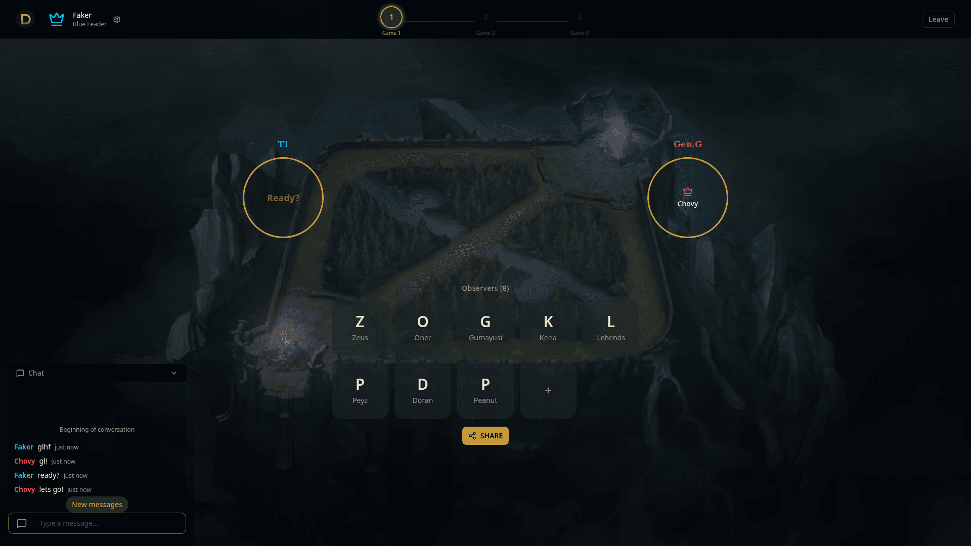 Draft lobby with both teams ready to start