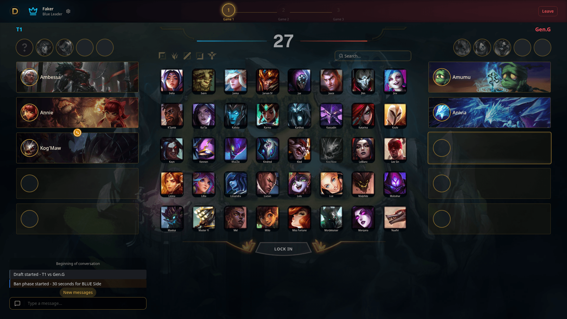 Champion picking phase with bans and picks