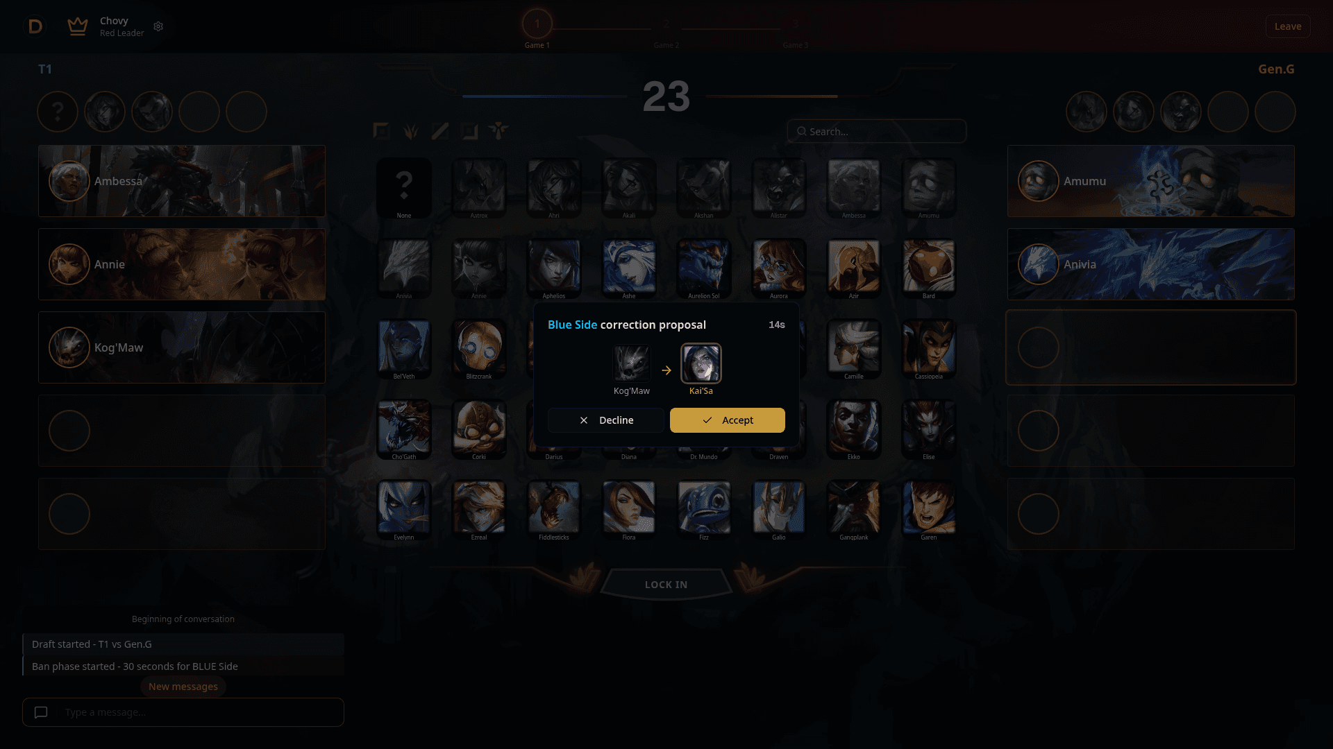 Correction phase to swap a champion pick